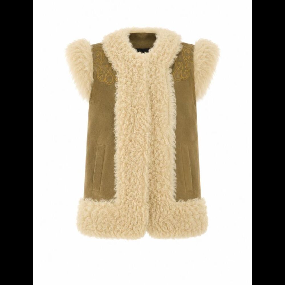 Etro Women Shearling Vest Peacock Embroidery